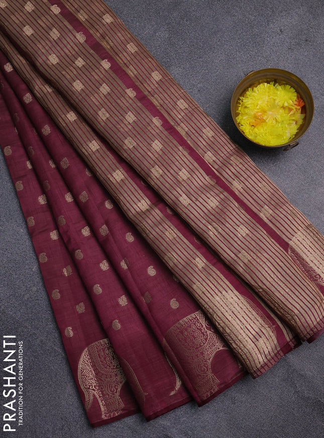 Semi raw silk saree maroon with allover zari woven 1000 buttas and zari woven border