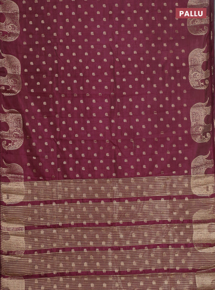 Semi raw silk saree maroon with allover zari woven 1000 buttas and zari woven border