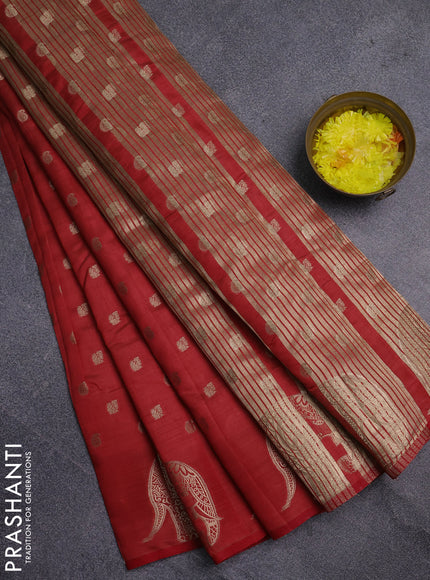 Semi raw silk saree red with allover zari woven 1000 buttas and zari woven border