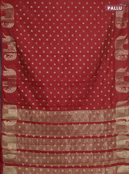 Semi raw silk saree red with allover zari woven 1000 buttas and zari woven border