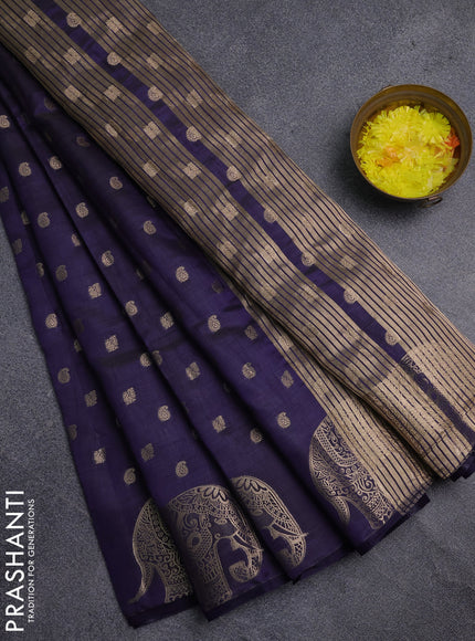 Semi raw silk saree navy blue with allover zari woven 1000 buttas and zari woven border