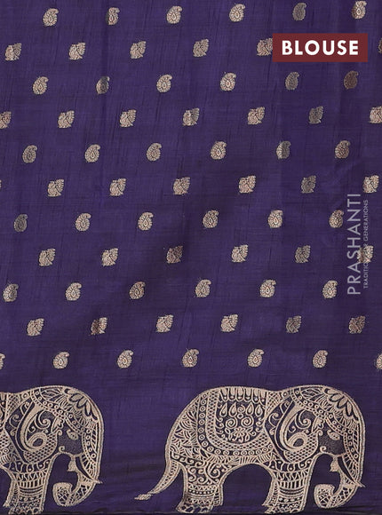 Semi raw silk saree navy blue with allover zari woven 1000 buttas and zari woven border