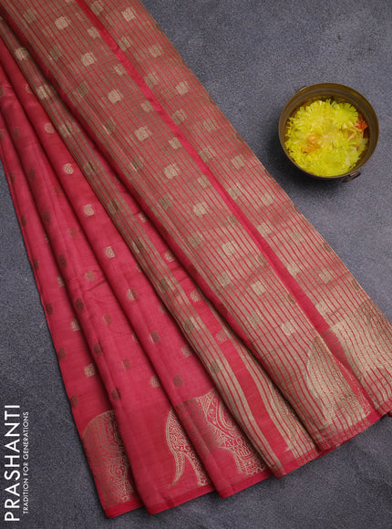 Semi raw silk saree pink with allover zari woven 1000 buttas and zari woven border