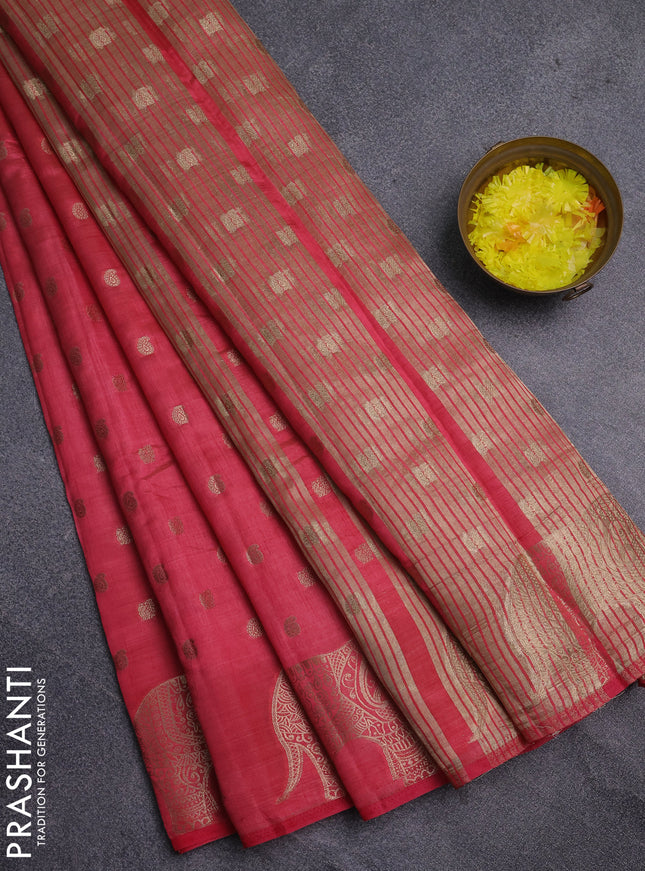 Semi raw silk saree pink with allover zari woven 1000 buttas and zari woven border