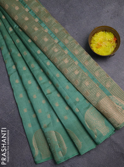 Semi raw silk saree pastel green with allover zari woven 1000 buttas and zari woven border