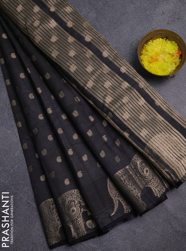 Semi raw silk saree black with allover zari woven 1000 buttas and zari woven border