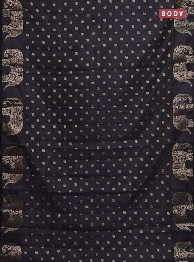 Semi raw silk saree black with allover zari woven 1000 buttas and zari woven border