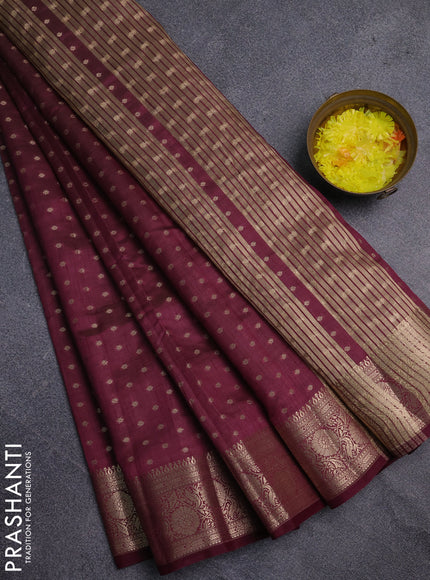 Semi raw silk saree maroon with allover zari woven 1000 buttas and zari woven border
