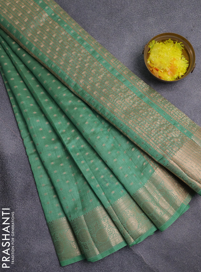 Semi raw silk saree pastel green with allover zari woven 1000 buttas and zari woven border