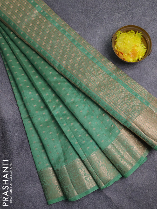 Semi raw silk saree pastel green with allover zari woven 1000 buttas and zari woven border