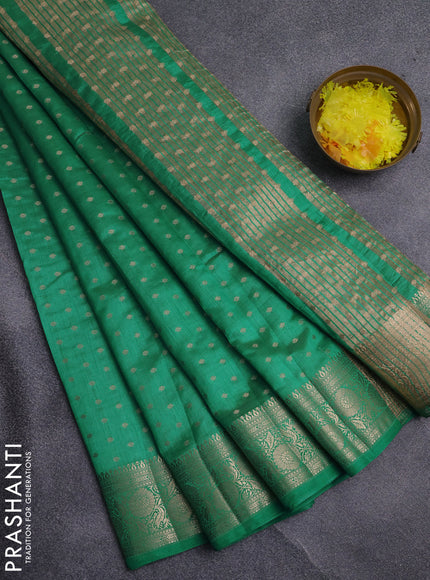 Semi raw silk saree teal green with allover zari woven 1000 buttas and zari woven border