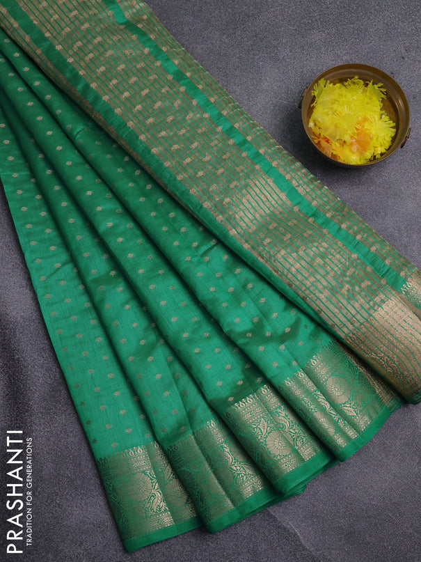 Semi raw silk saree teal green with allover zari woven 1000 buttas and zari woven border