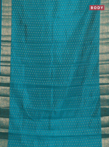 Semi raw silk saree teal blue with allover zari woven 1000 buttas and zari woven border