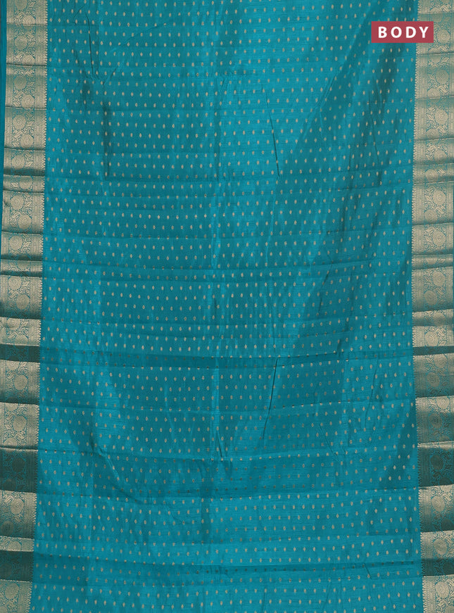 Semi raw silk saree teal blue with allover zari woven 1000 buttas and zari woven border