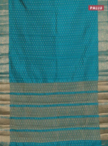 Semi raw silk saree teal blue with allover zari woven 1000 buttas and zari woven border