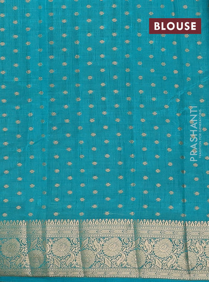 Semi raw silk saree teal blue with allover zari woven 1000 buttas and zari woven border