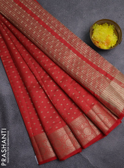 Semi raw silk saree red with allover zari woven 1000 buttas and zari woven border