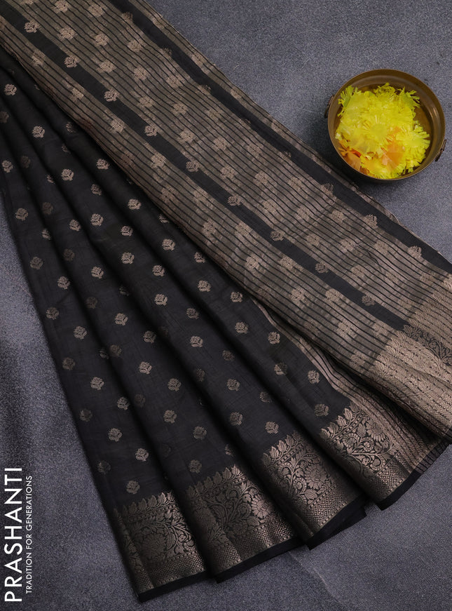 Semi raw silk saree black with allover zari woven 1000 buttas and zari woven border