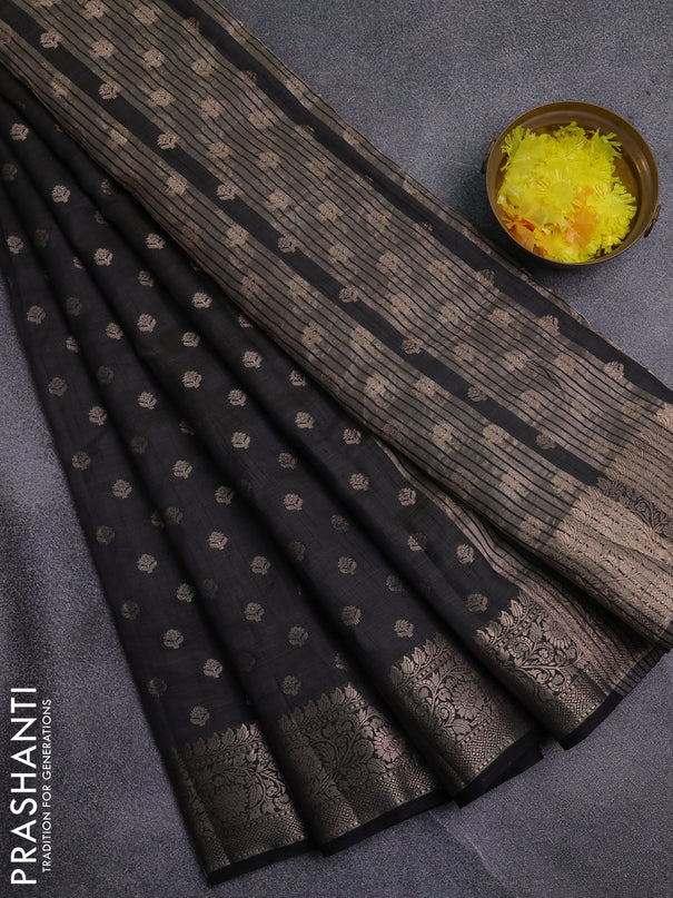 Semi raw silk saree black with allover zari woven 1000 buttas and zari woven border