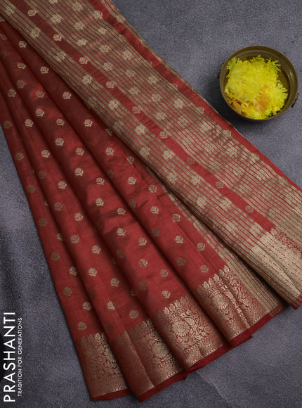 Semi raw silk saree red with allover zari woven 1000 buttas and zari woven border