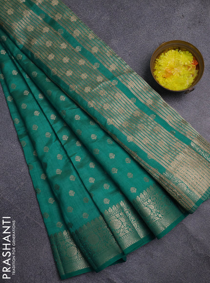 Semi raw silk saree teal blue with allover zari woven 1000 buttas and zari woven border
