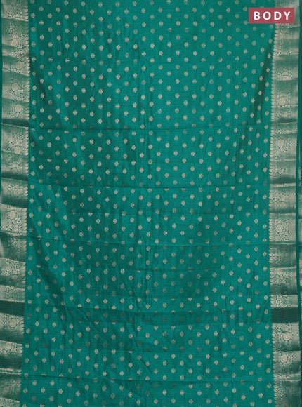 Semi raw silk saree teal blue with allover zari woven 1000 buttas and zari woven border