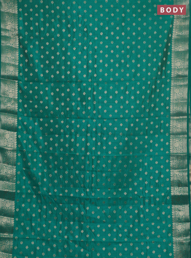 Semi raw silk saree teal blue with allover zari woven 1000 buttas and zari woven border