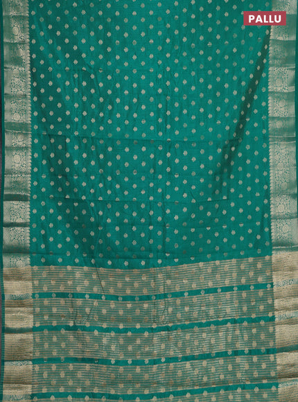 Semi raw silk saree teal blue with allover zari woven 1000 buttas and zari woven border