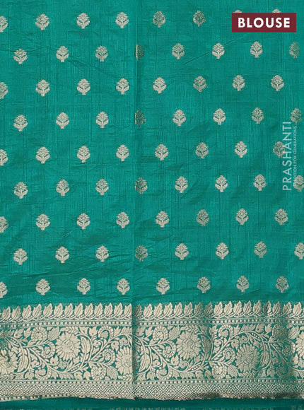 Semi raw silk saree teal blue with allover zari woven 1000 buttas and zari woven border