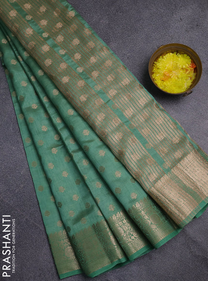 Semi raw silk saree pastel green with allover zari woven 1000 buttas and zari woven border