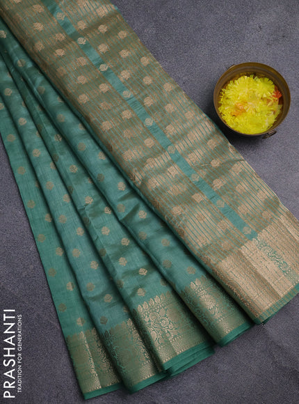 Semi raw silk saree pastel green shade with allover zari woven 1000 buttas and zari woven border