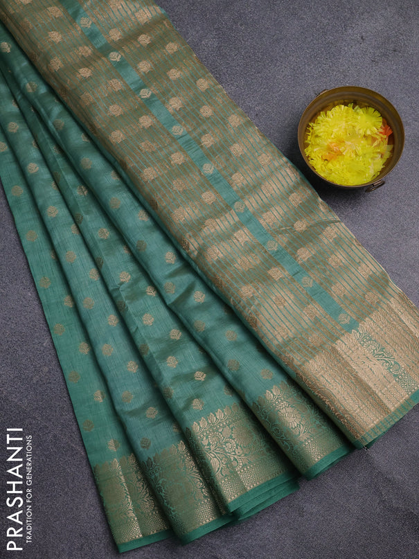 Semi raw silk saree pastel green shade with allover zari woven 1000 buttas and zari woven border