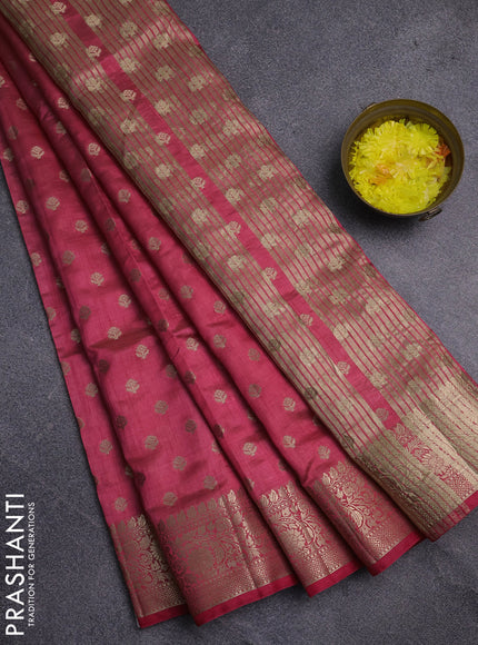Semi raw silk saree pink with allover zari woven 1000 buttas and zari woven border