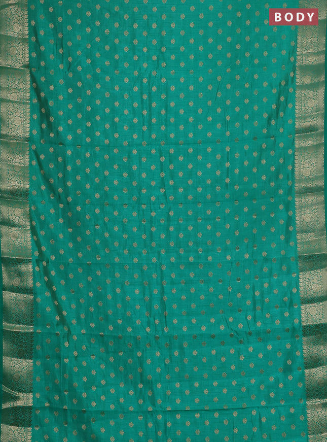 Semi raw silk saree teal green with allover zari woven 1000 buttas and zari woven border