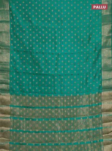 Semi raw silk saree teal green with allover zari woven 1000 buttas and zari woven border