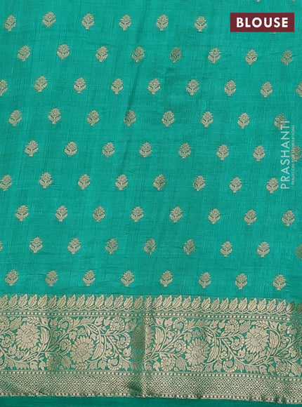 Semi raw silk saree teal green with allover zari woven 1000 buttas and zari woven border