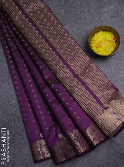Semi raw silk saree purple with allover zari woven 1000 buttas and zari woven border