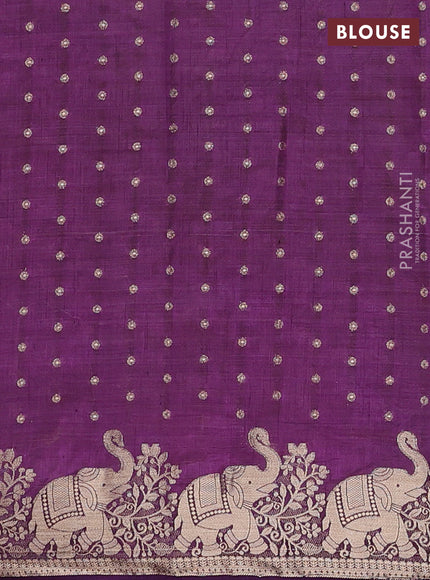 Semi raw silk saree purple with allover zari woven 1000 buttas and zari woven border