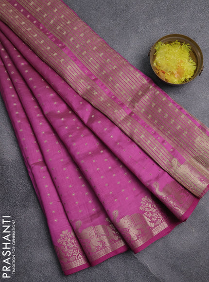 Semi raw silk saree rani pink with allover zari woven 1000 buttas and zari woven border