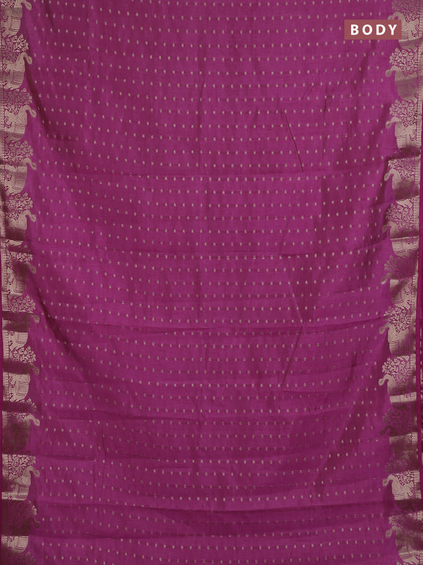 Semi raw silk saree rani pink with allover zari woven 1000 buttas and zari woven border