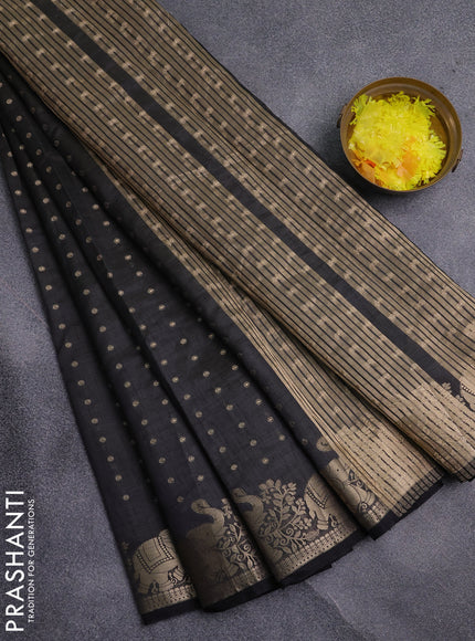 Semi raw silk saree black with allover zari woven 1000 buttas and zari woven border