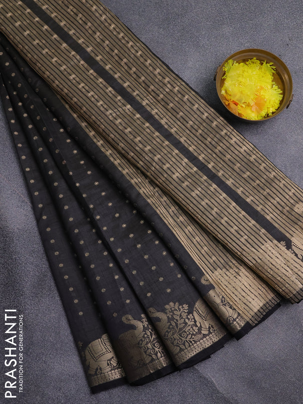 Semi raw silk saree black with allover zari woven 1000 buttas and zari woven border