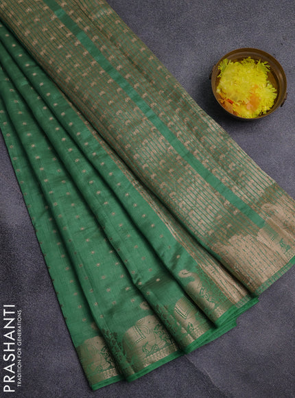 Semi raw silk saree pastel green with allover zari woven 1000 buttas and zari woven border