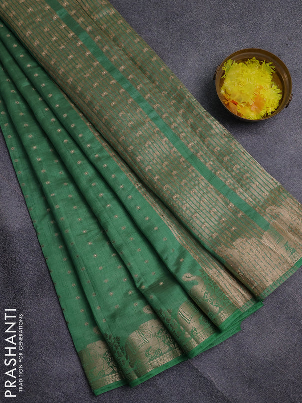 Semi raw silk saree pastel green with allover zari woven 1000 buttas and zari woven border