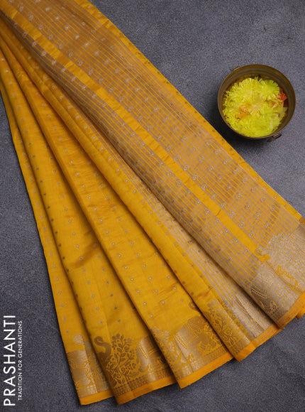 Semi raw silk saree yellow with allover zari woven 1000 buttas and zari woven border