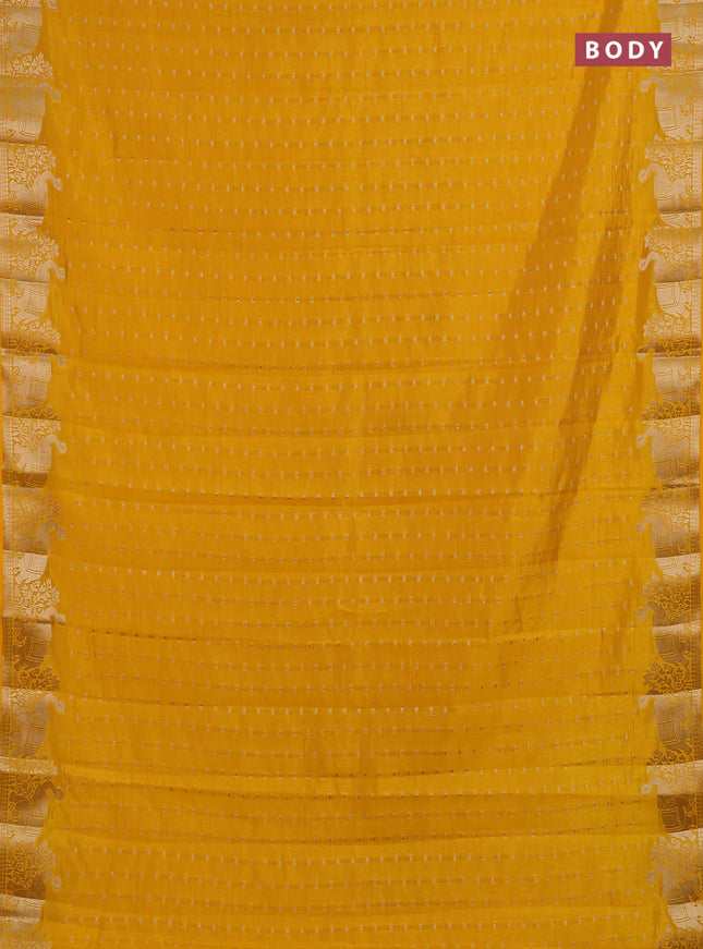 Semi raw silk saree yellow with allover zari woven 1000 buttas and zari woven border