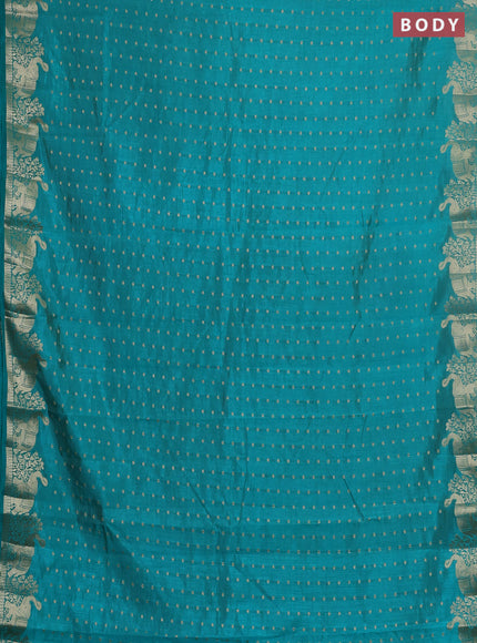 Semi raw silk saree teal green shade with allover zari woven 1000 buttas and zari woven border