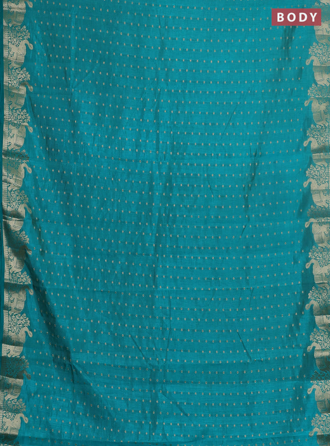 Semi raw silk saree teal green shade with allover zari woven 1000 buttas and zari woven border