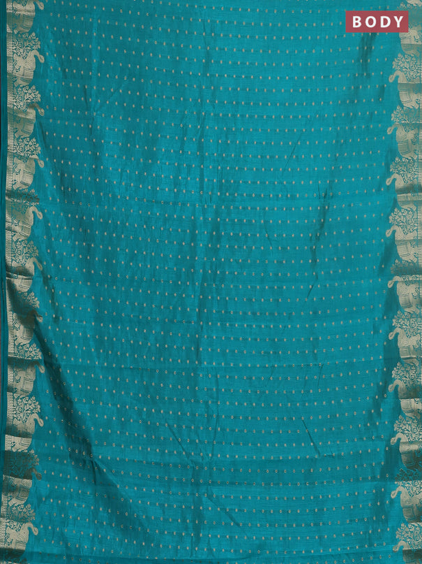 Semi raw silk saree teal green shade with allover zari woven 1000 buttas and zari woven border