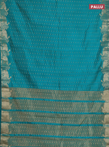 Semi raw silk saree teal green shade with allover zari woven 1000 buttas and zari woven border